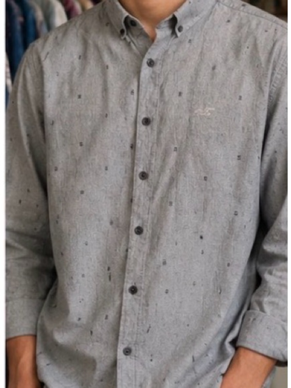 Hollister Epic Flex Stretch Gray Button-Down Shirt